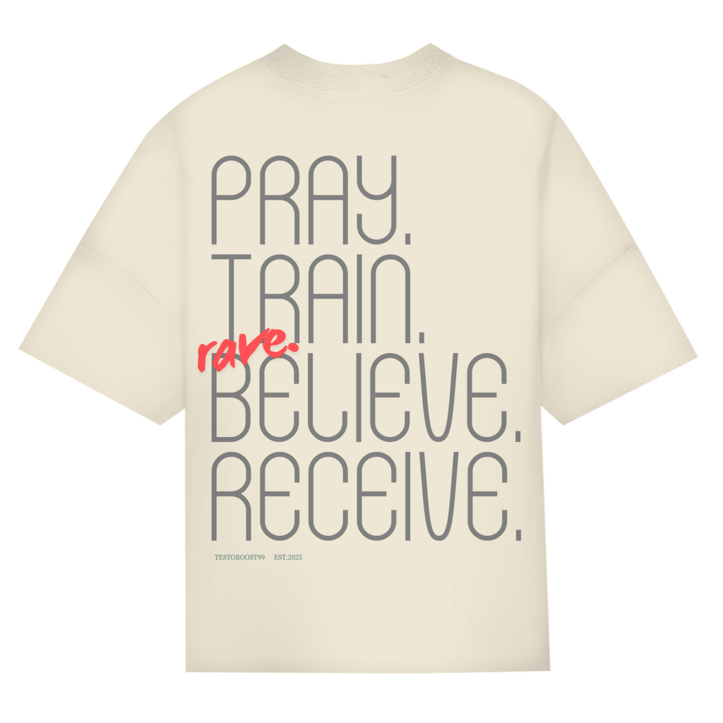 PRAY, TRAIN, RAVE PUMPCOVER - Oversize T-Shirt Backprint