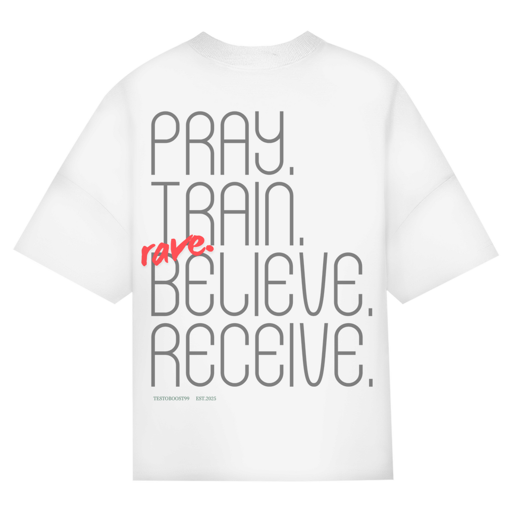 PRAY, TRAIN, RAVE PUMPCOVER - Oversize T-Shirt Backprint