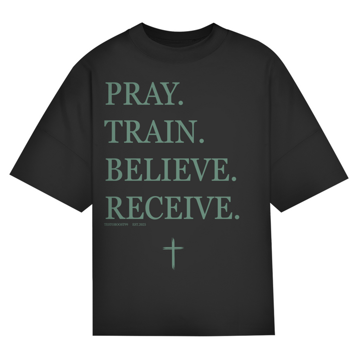 PRAY, TRAIN Oversize T-Shirt Frontprint - Let’s lift – mit Stil und Statement