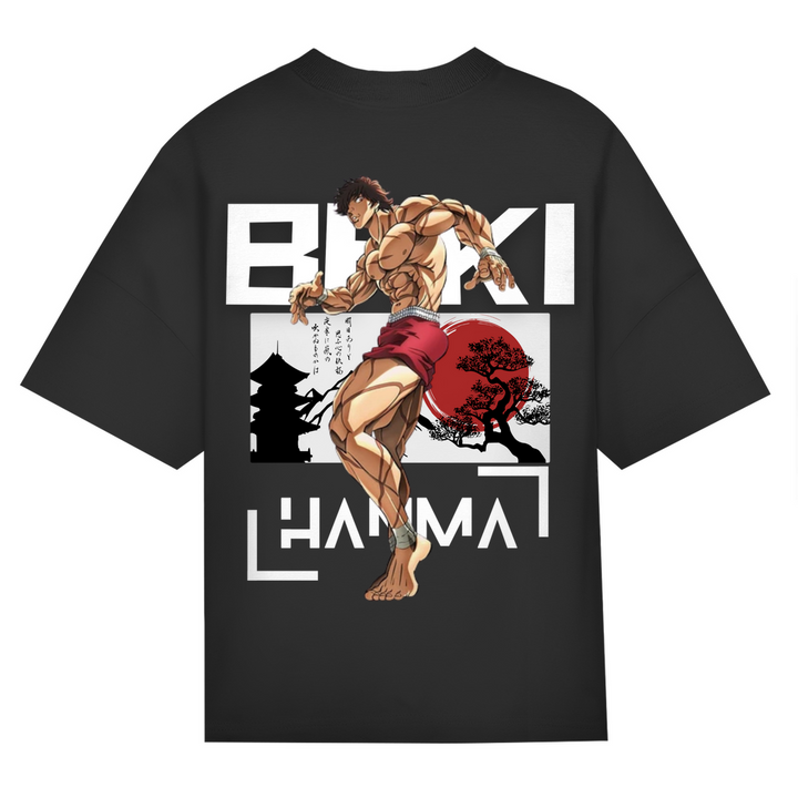 BAKI PUMPCOVER Oversize T-Shirt Backprint - Kämpfergeist auf Stoff