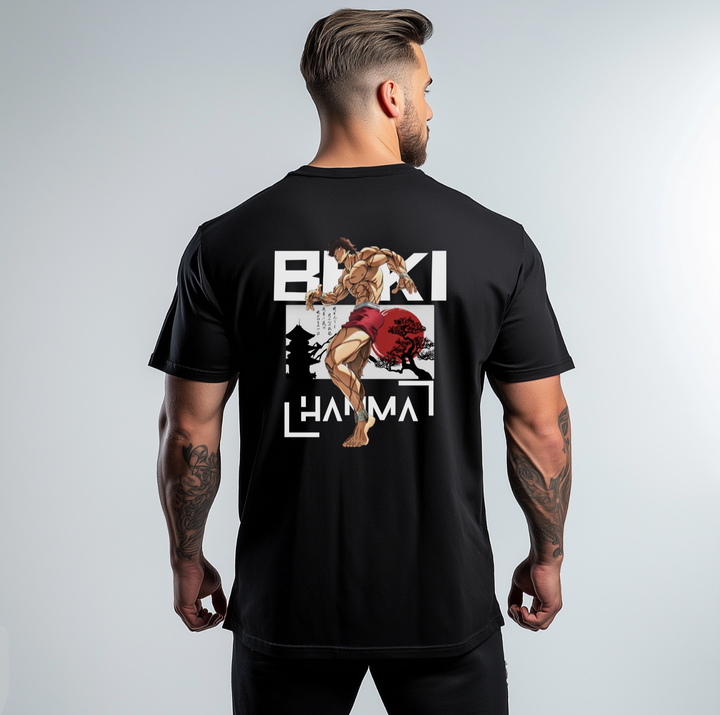 BAKI PUMPCOVER Oversize T-Shirt Backprint - Kämpfergeist auf Stoff